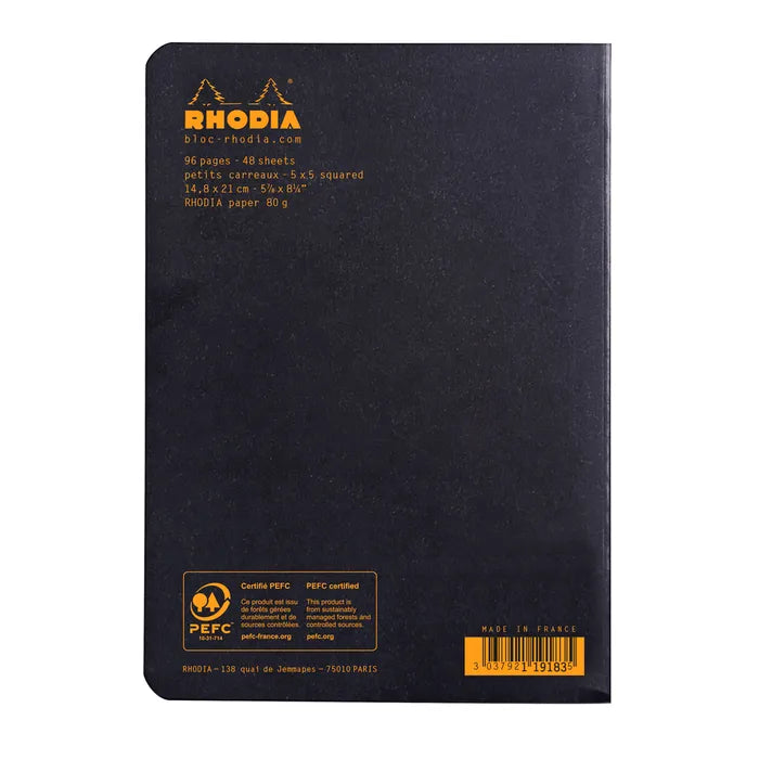 Rhodia Cahier Notebook A5 5x5 Grid Black