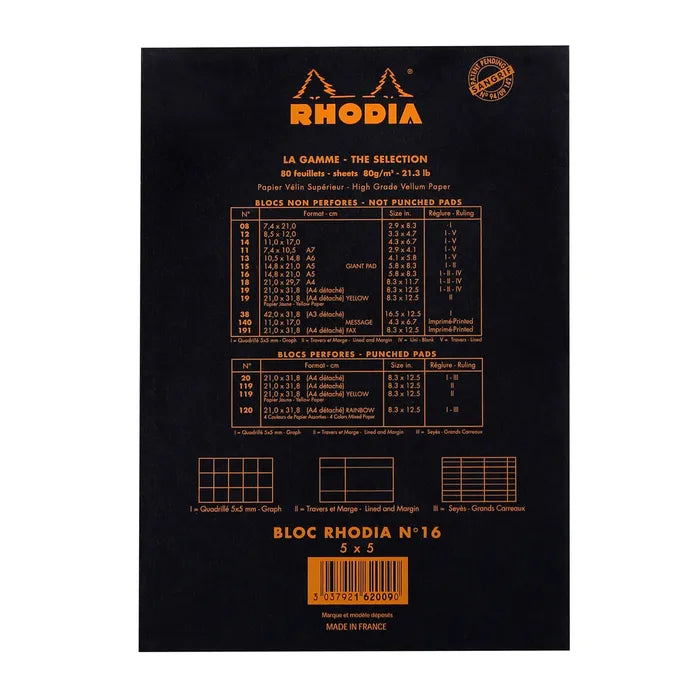 Rhodia - No.18 Pad A4 Ruled with Margin Black