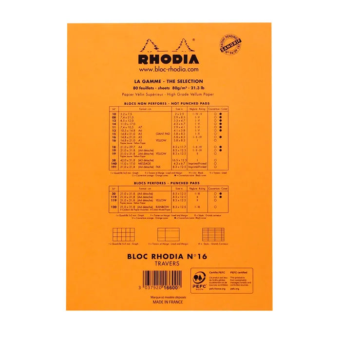 Rhodia - No.16 Pad A5 Ruled with Margin Orange